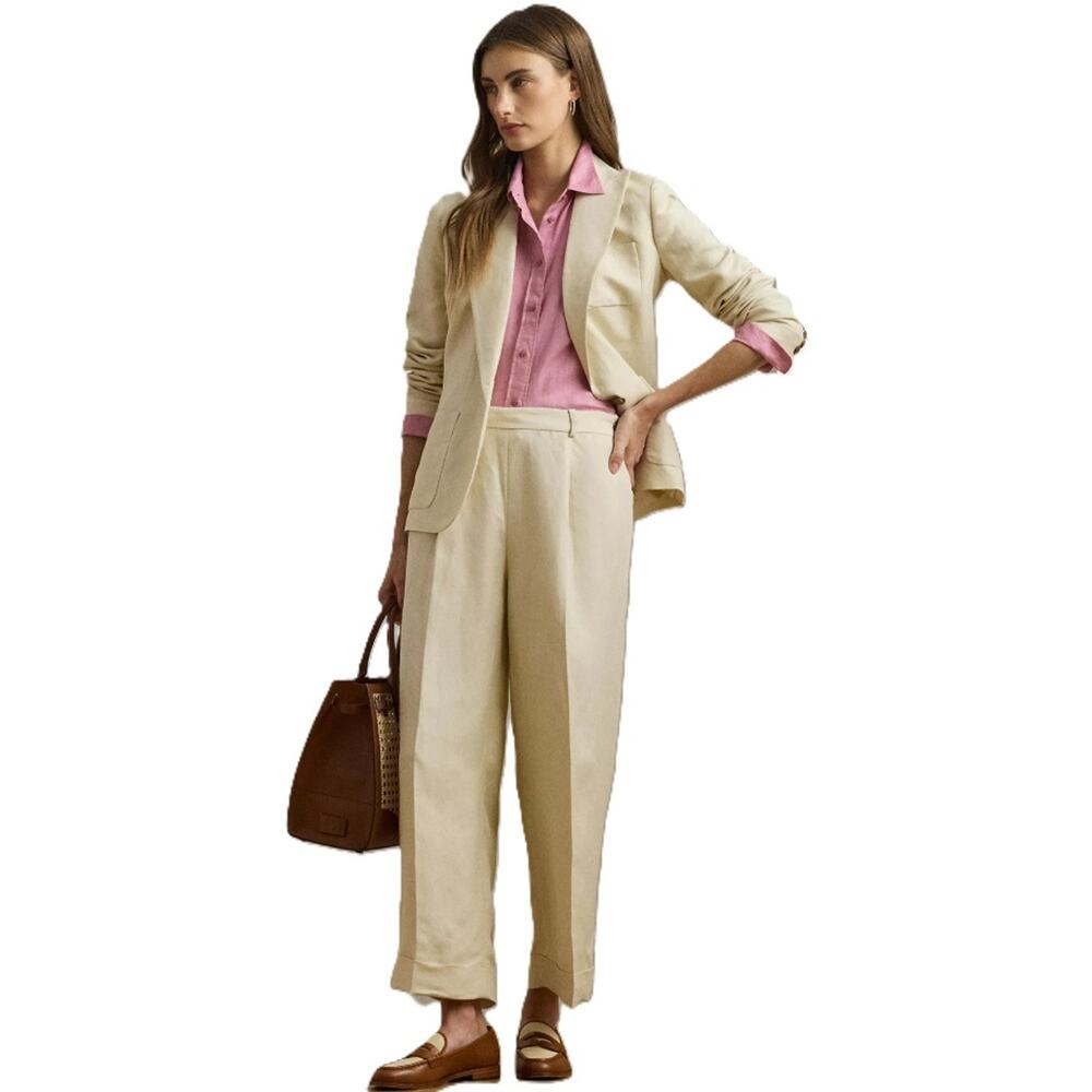 Lauren Ralph Lauren Women Ivory Linen Twill Wide-Leg Crop Pants Petite Size 4P - Picture 5 of 8